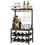 Nuovoware 3-Tier Liquor Cabinet with Wine Rack, Freestanding Liquor Stand with 8-Bottle for Mini Bar, Versatile Wine Rack Freestanding Floor with Tabletop and 8 Glass Holders, Black+Retro Brown Nuovoware