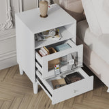 Saudism White Nightstand with Charging Station, End Table with Glass Drawers, Night Stand with LED Lights, Wood Bedside Tables for Bedroom, 15.7”×13.7”×23.8” Saudism