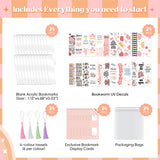 48PCS Bookmark Making Kit, 24 Acrylic Bookmark Blanks with 24Pcs Tassels, 24UV Stickers about Booklover Theme, DIY Blank Bookmarks Waterproof UV DTF Transfers Stickers for Clear Bookmarks DIY Projects Kaciola