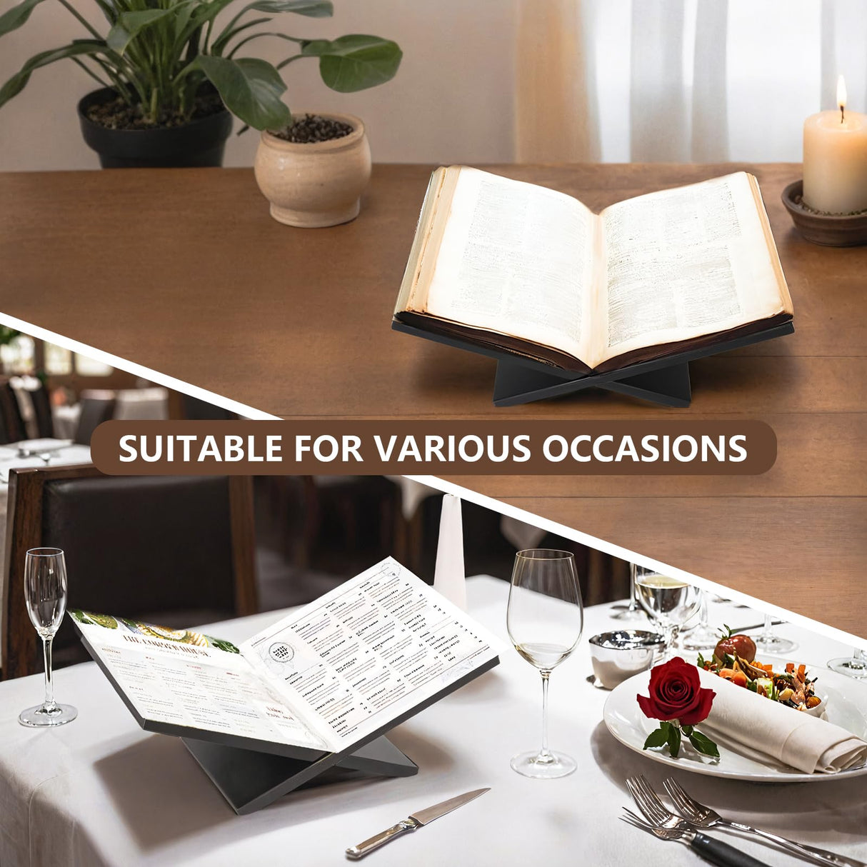 PUERSI Open Display Stand, Wooden Large Book Holder, Coffee Table Stand, Wood Easel for Magazine, Art, Cook Book, Bible, Quran - Black PUERSI