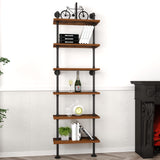 HOMEKAYT Industrial Pipe Shelf Rustic Wood Wall Shelf Ladder Bookshelf Wall Mounted Storage Decor Shelf for Home, Office, Living Room(6-Tier)-Black HOMEKAYT