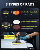Buffer Polisher Kit for Car - 1600w 6/7 Inch Rotary Polisher Buffer Waxer,7 Variable Speed 2500-5000rpm,Detachable Handle Buffing Machine for Car Boat Sanding Polishing Waxing Orgpek
