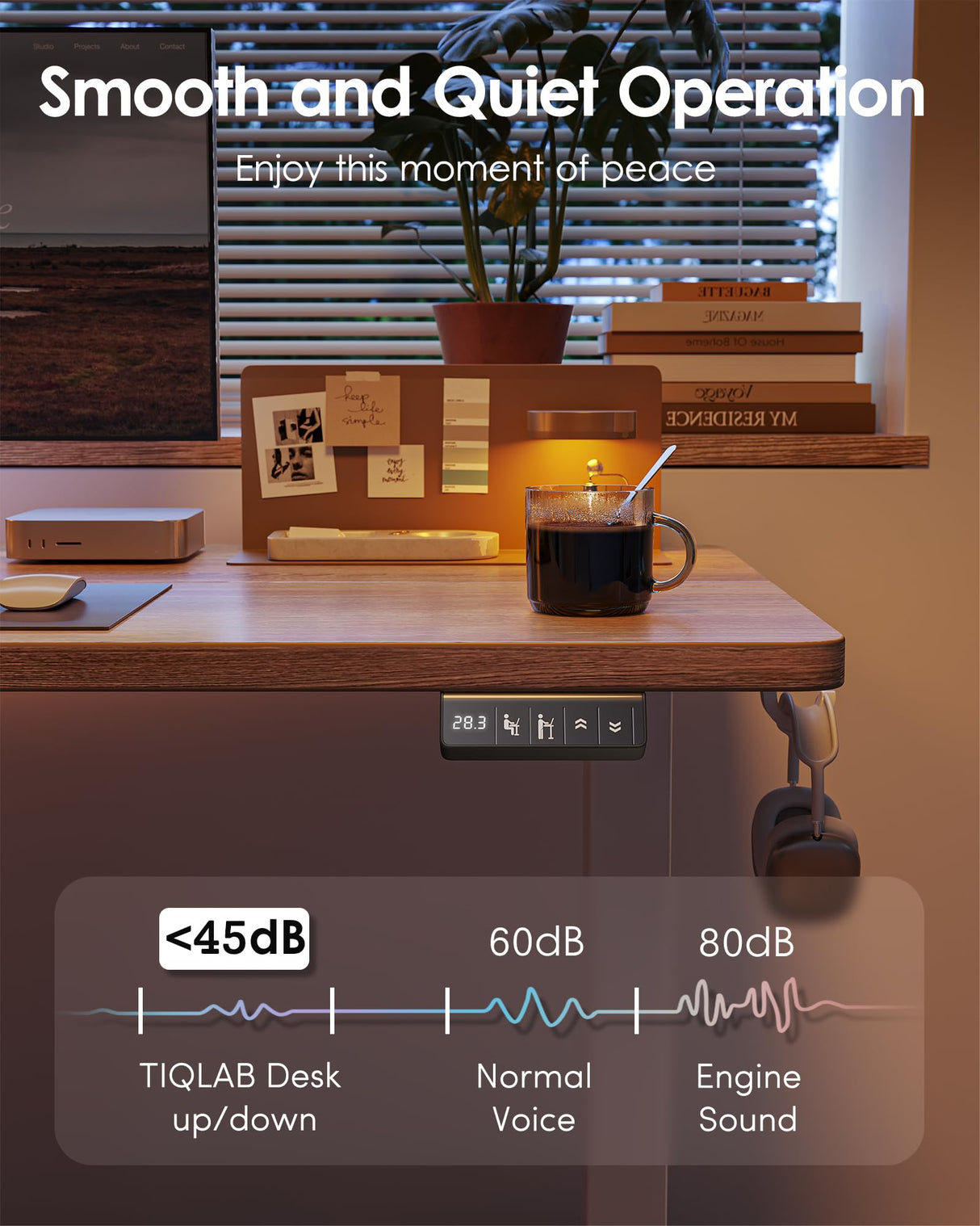 TIQLAB Standing Desk 63 x 24 inch, Electric Height Adjustable Desk with Splice Board, Stand Up Desk, Sit Stand Desk Computer Desk for Home Office, White Frame/Maple Top TIQLAB