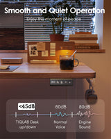 TIQLAB Standing Desk 63 x 24 inch, Electric Height Adjustable Desk with Splice Board, Stand Up Desk, Sit Stand Desk Computer Desk for Home Office, White Frame/Maple Top TIQLAB