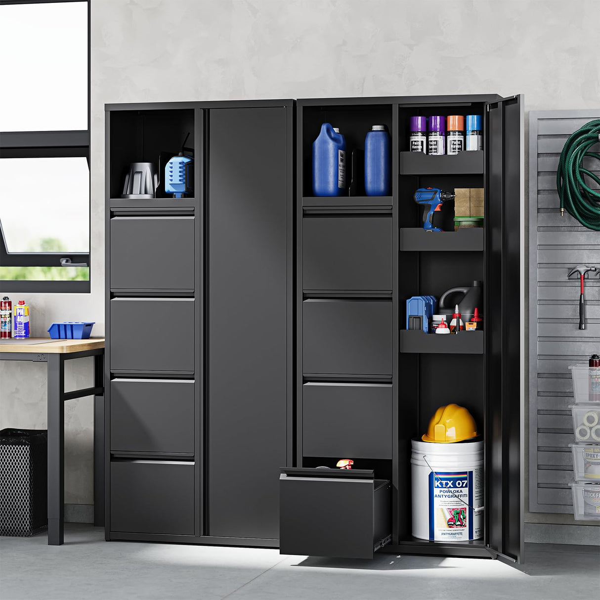 Yizosh Metal Garage Storage Cabinet with 4 Drawers, 71" Heavy Duty Tool Cabinet with Door,Tall Steel Storage Cabinet,Utility Tool Cabinet for Garage,Warehouse,Workshop Yizosh