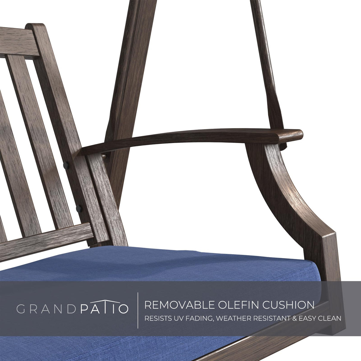 Grand Patio Porch Swing, Outdoor 2-Seat Patio Swing Chair, Adjustable Tilt Canopy, with Removable Cushion, Weather Resistant Powder Coated Painted Woodgrain Frame, Farmhouse Style-Dark Blue Grand patio