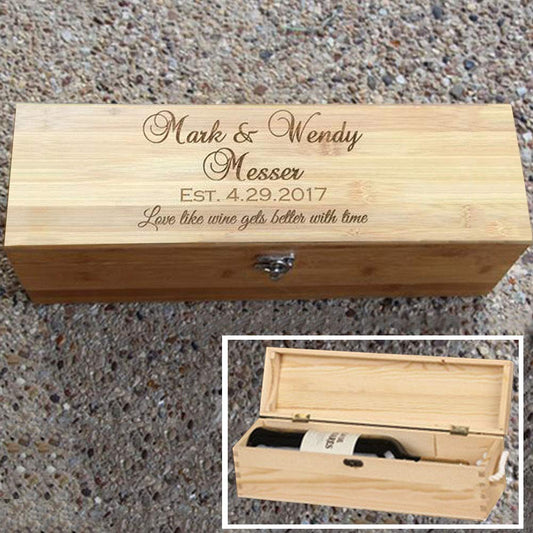 Clibesty Personalized Wooden Wine Box, Wedding Gift Box, Anniversary Wine Box, Custom Engraved Gift Single Wine Box (Wooden) - WoodArtSupply