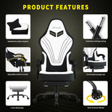 Gaming Chair, Ergonomic Computer Chair with Footrest, Big Tall PC Gamer Chair with Headrest and Massage Lumbar Support, 360° Swivel Height Adjustable Fabric Video Office Chairs for Adults (White) SITMOD