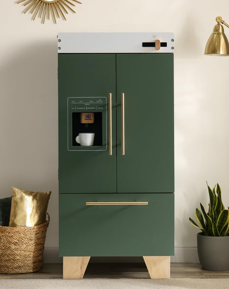 ROBOTIME Wooden Toy Fridge - Play Kitchen Set with Accessories, Kitchen Playset Interactive Refrigerator for Pretend Play Fridge for Kids, Toddler Kitchen Appliance (Vintage Green) ROBOTIME