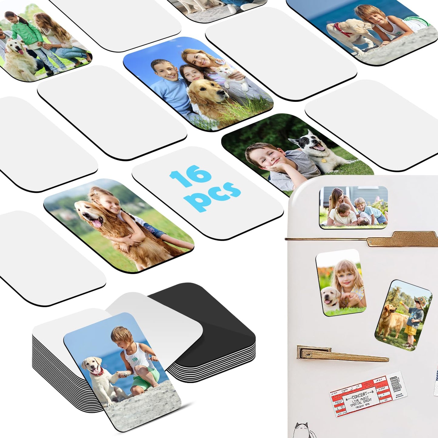 Qualsen Sublimation Blanks Fridge Magnet for Home Kitchen Refrigerator Magnets Sublimation Magnets Fridge Magnets DIY Decorative Magnets, with 16 Pcs Sublimation Printing Square Blank (1.97x2.76 inch)