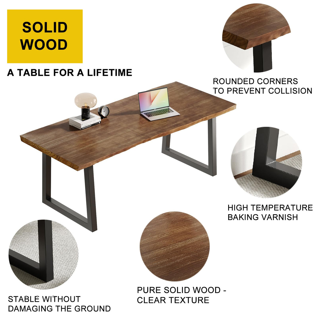 Sihtengxxhongs Solid Wood Computer Desk,Rustic Style 55-inch Large Office Desk- Modern Gaming Working for Home Office, Modern Simple Design, Ideal for Study, Writing, Dining Sihtengxxhongs