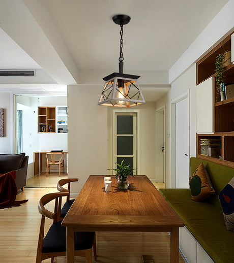 Q&S Farmhouse Pendant Light Fixture,Vintage Pendant Light Chandelier,Industrial Hanging Lighting,Wrought Iron,Oak and ORB,1 Light E26 UL Listed Q&S