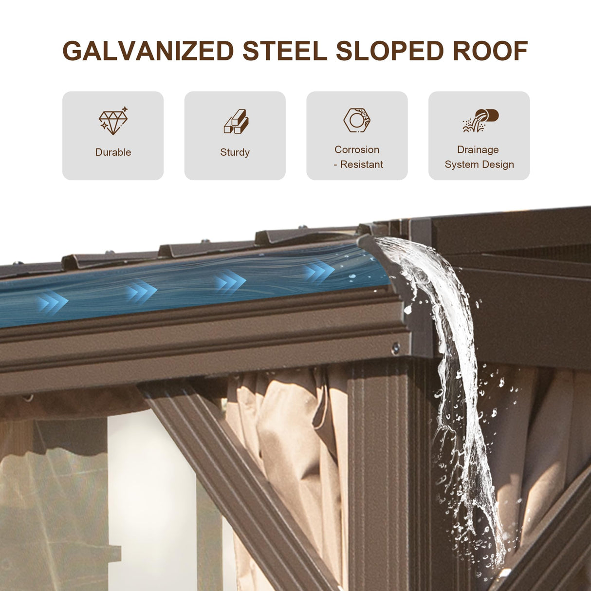 Domi 8x12FT Lean to Gazebo, Outdoor Hardtop Wall Mounted Gazebo with Sloping Galvanized Steel Roof, Aluminum Frame Mounted Gazebo with Netting and Curtain Included for Deck, Porch, Backyard domi outdoor living