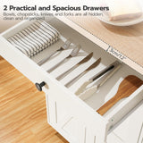 HOOBRO 43.3 Inch Kitchen Island with Charging Station, Rolling Kitchen Island with Storage, Kitchen Island Cart with Spice Rack and Hooks, for Kitchen, Living Room, White and Natural WN11UZD01 HOOBRO