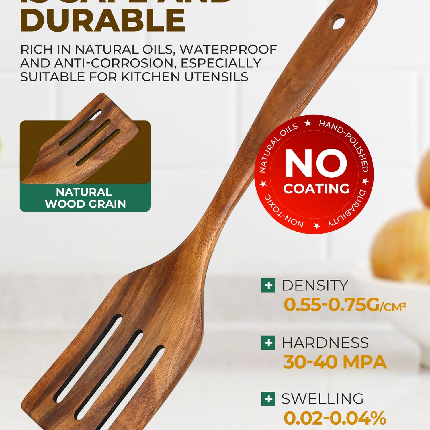 Timber Spatula Wooden Spatula for Cooking, Natural Teak Wood Utensils including Fryin ...