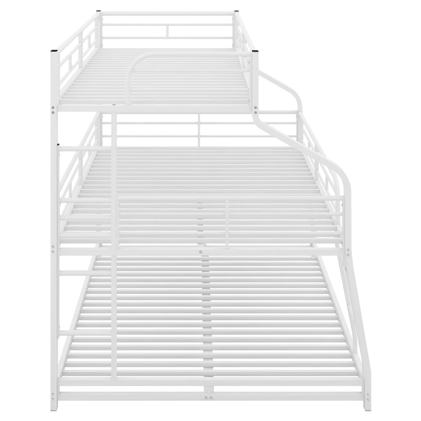 Harper & Bright Designs Triple Bunk Bed with Safety Guardrails, Twin XL/Full XL/Queen Size Metal Bunk Bed Frame with Ladder, Metal Steel Triple Bunk Bed for Kids Teens Adults (White)