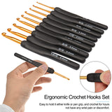 Coopay Black Gold Crochet Hooks Needles for Arthritic Hands, 2.0-6.0mm Crochet Hook Set Ergonomic Soft Grips Knitting Hook for Crochet Yarn Craft, Aluminum Knitting Crochet Supplies Kit for Knitter Coopay