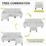VECELO Convertible Sectional Sofa, Modern Linen Fabric L-Shaped Couch with Reversible Chaise for Living Room/Apartment/Office, White VECELO