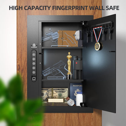 XDeer Security Flat Wall Safes In-Wall Hidden Safes Biometric Safes Fingerprint Safes Electronic Hidden Safes with Numeric Keypad Protecting Handguns, Money, Jewelry, Passports - for Home or Business