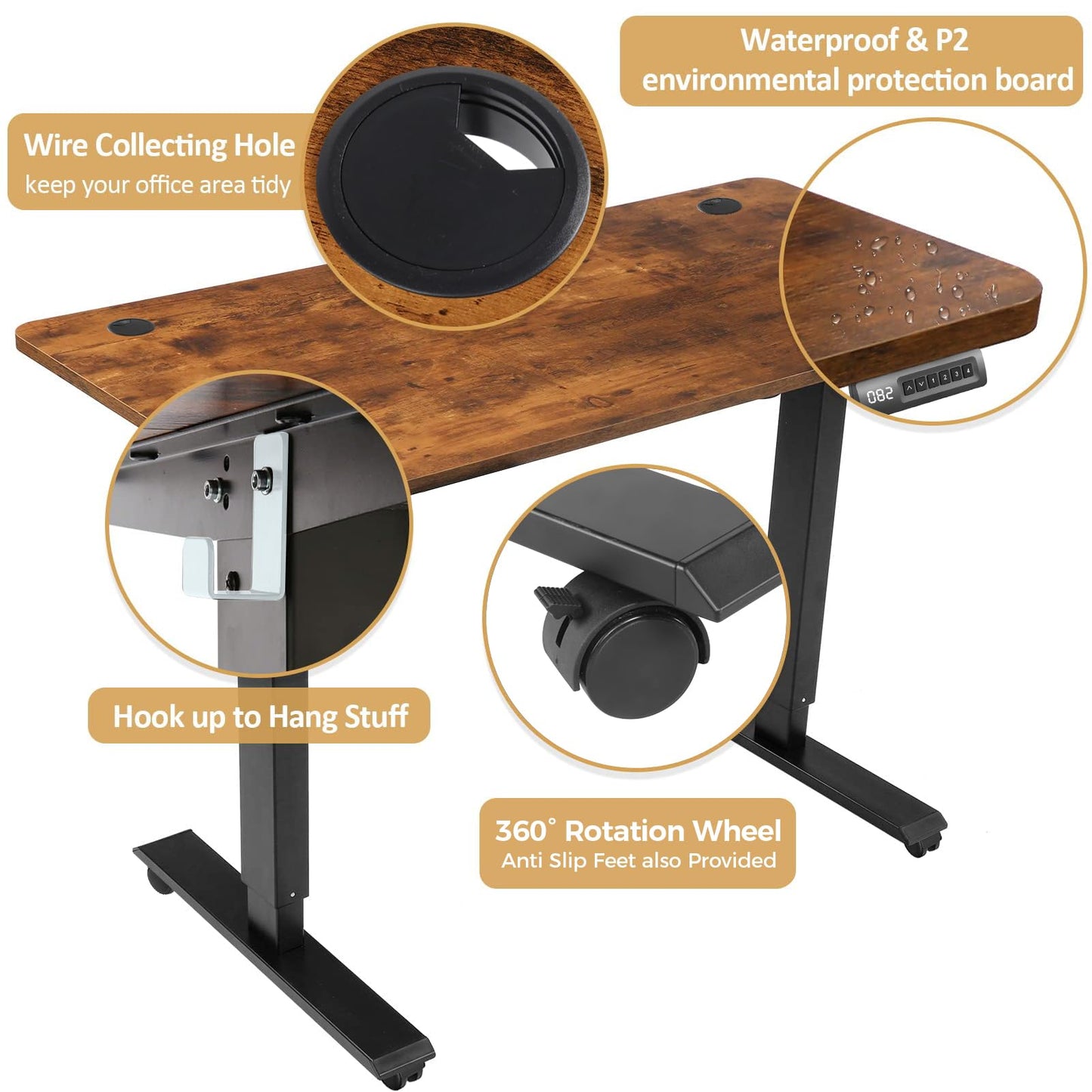 Legooin Electric Standing Desk, 55 x 24 in Adjustable Height Sit Stand up Desk, Sit Stand Home Office Computer Desk with Oversized Mouse Pad(Brown) - WoodArtSupply