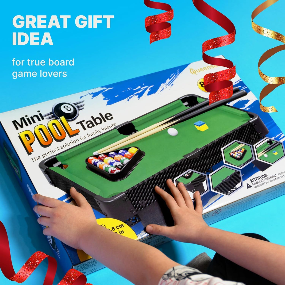 Mini Pool Table for Kids and Adults – 20-Inch Small Pool Table, Mini Billiards Table for Family Game Nights - Simple Assembly Required Queensell