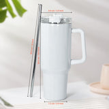 AGH 40 oz Sublimation Tumbler with Handle, 2 Pack Shimmer Glass Cups with Straw and Lid, Sublimation White Tumblers Blanks AGH