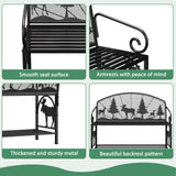 HavenlyYouth Outdoor Bench, Garden Bench with Backrest and Armrests, Patio Bench with Forest Series Pattern, Anti- Rust Thickened Metal Bench Outdoor for Garden, Yard, Patio, Porch, Lawn and Park HavenlyYouth