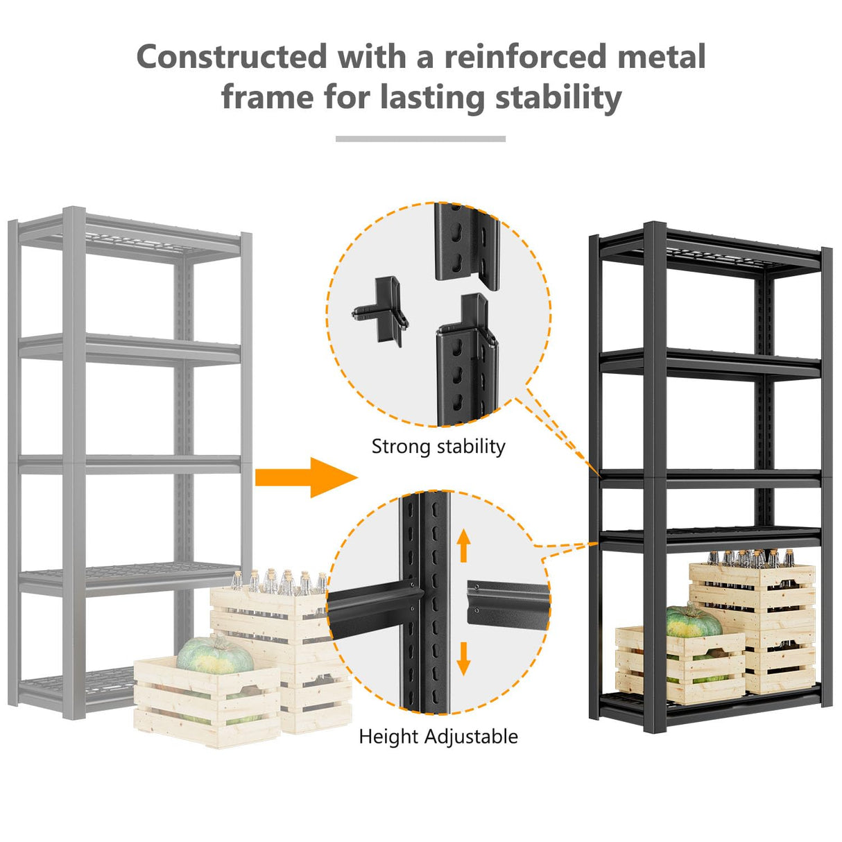 OS MOTOR 72" Storage Shelving Unit, Heavy Duty 5-Tier Adjustable Metal Rack, Standing Utility Shelves for Garage, Basement, Pantry, Kitchen, Warehouse, 3000 lbs Capacity, 72" H x 35" W x 16" D, Black OS MOTOR