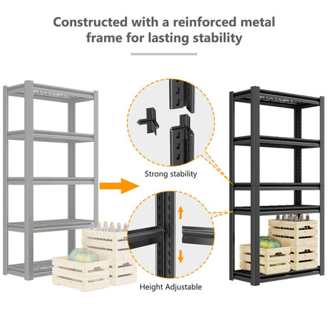 OS MOTOR 72" Storage Shelving Unit, Heavy Duty 5-Tier Adjustable Metal Rack, Standing Utility Shelves for Garage, Basement, Pantry, Kitchen, Warehouse, 3000 lbs Capacity, 72" H x 35" W x 16" D, Black OS MOTOR