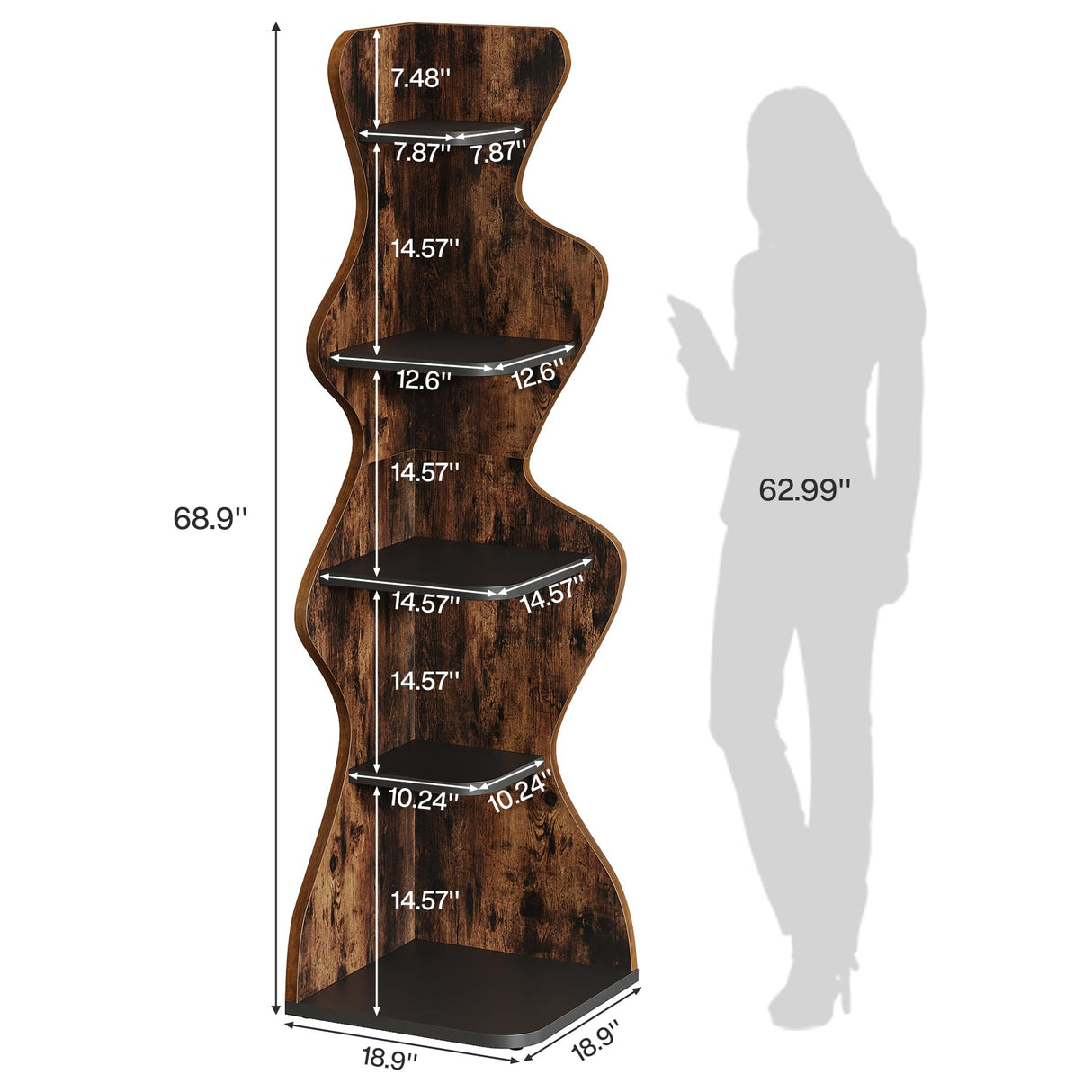 Tribesigns Rustic 5-Tier Corner Shelf – 69" Tall Wood Bookshelf & Display Stand for Small Spaces Tribesigns