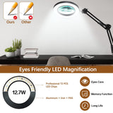 VUEJIC 10X Magnifying Glass with Light and Clamp, Magnifier with Light Hands Free3 Color Modes Stepless Dimmable, 72 LEDs Real Glass Lens Magnifying Lamp for Close Work, Repair, Reading, Craft VUEJIC