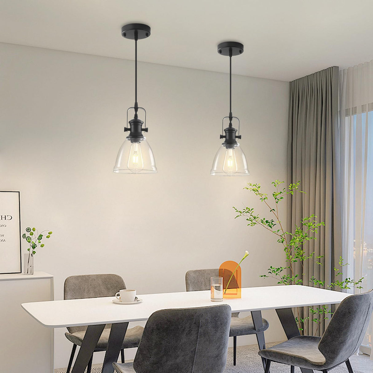 LWWHQ Black Pendant Lights Kitchen Island 2 Pack, Farmhouse Pendant Light, Industrial Clear Glass Pendant Light, 6.5 inches Kitchen Pendant Lighting Over Island Sink Dining Room LWWHQ