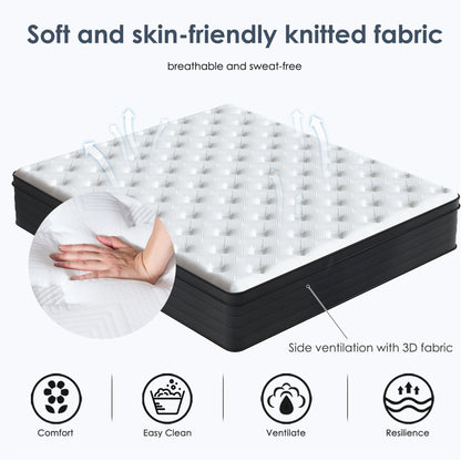 SogesSleep Twin Mattress 10 Inch Hybrid Mattress with Gel Memory Foam, Individual Pocket Spring Bed Mattress, Medium Firm Mattress for Pressure Relief, CertiPUR-US & Fiberglass Free