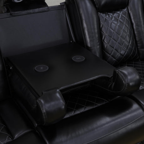 JBXBER Power Recliner Sectional Sofa Set for Living Room, Leather Recliner Sofa Sets, L-Shaped Corner Sectional Couch Sets with LED Lights, Console Storage(Sectional,Black) JBXBER