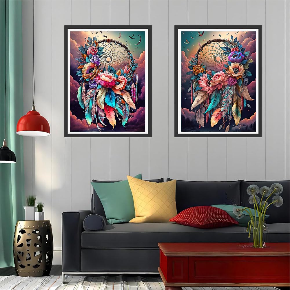 OFRKE 2-Piece Dream Catcher Diamond Painting Kits for Adults, Round Full Drill 5D DIY Diamond Art Kits for Home Wall Decor 12"x16" OFRKE