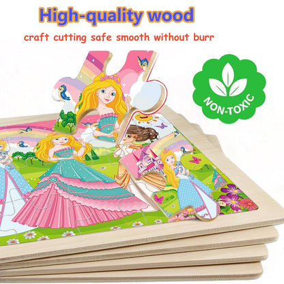 Wooden Puzzles for Kids Ages 4-6, 4 Packs 24 PCs Unicorn Mermaid Princess Fairy Jigsaw Puzzles, Preschool Educational Brain Teaser Toys for Girls 3 4 5 6 Years Old.