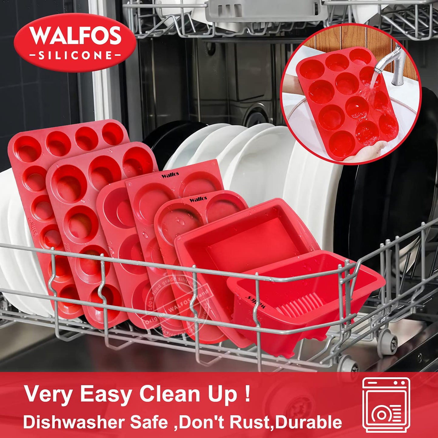 Walfos Silicone Muffin Pan - 12 Cups Regular Silicone Cupcake Pan, Non-stick Silicone Great for Making Muffin Cakes, Tart, Bread - BPA Free and Dishwasher Safe