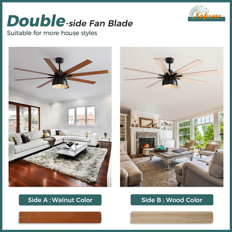 Sofucor 52 Inch Ceiling Fans with Lights, Indoor Outdoor Modern Wood Ceiling Fan with Remote, 6 Speeds, Reversible DC Motor, for Bedroom Living Room Covered Patio Porch Sofucor