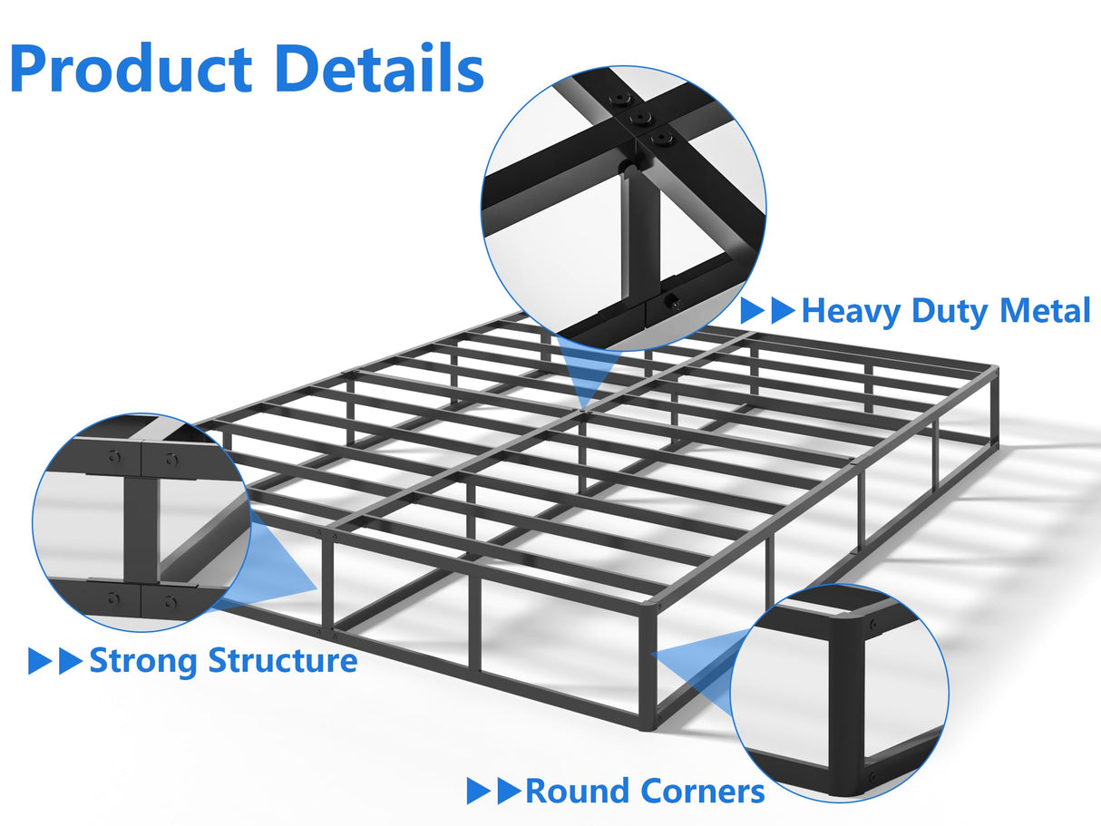 Qingzhou Box Spring for Queen Bed Bases, 9 Inch High Metal Queen Box Spring Only, Heavy Duty Mattress Foundation with Fabric Cover, Easy Assembly, Quiet Noise Free, Non Slip, Black Qingzhou