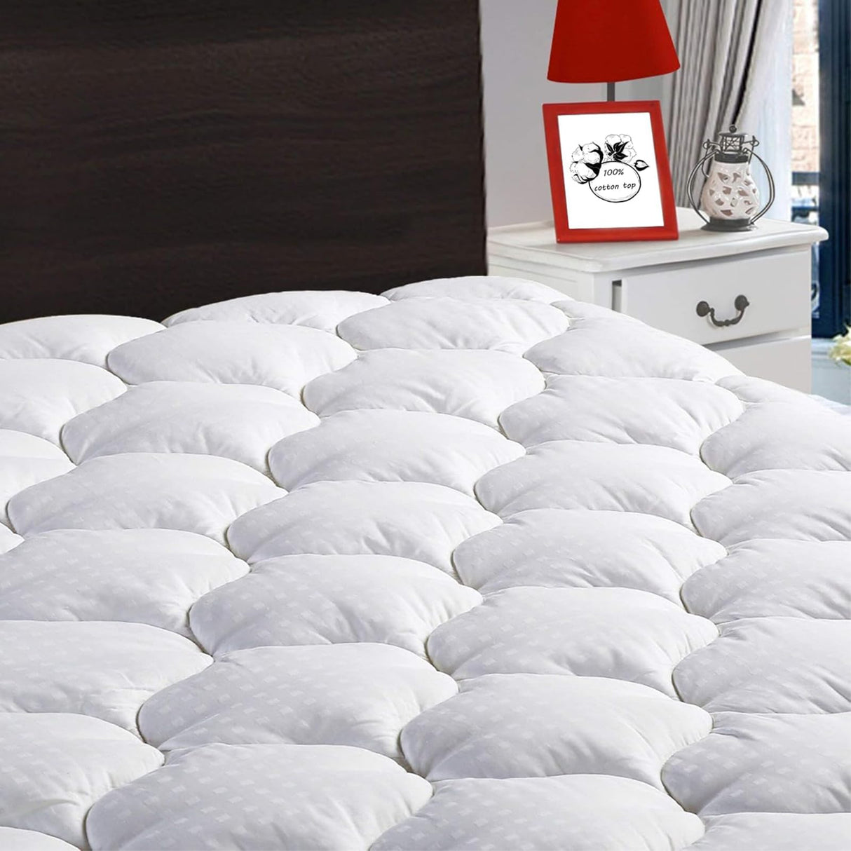 LEISURE TOWN King Mattress Pad Fitted Quilted Cotton Mattress Cover Cooling Soft Pillow Top Mattress Topper with Down Alternative Filling Mattress Protector with 8-21 Deep Pocket (78x80 White) LEISURE TOWN