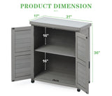 Outdoor Potting Bench with Storage Cabinet and Metal Top, Wood Workstation for Outdoor Patio, Garden Wood-Natrl