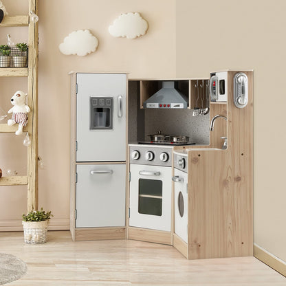Costzon Kids Kitchen Playset, 9-in-1 Wooden Pretend Play Kitchen Toy Set w/Realistic Light & Sound, Ice Maker, Washing Machine, Microwave, Oven, Stove, Ice Cube Dispenser, Utensils, Sink