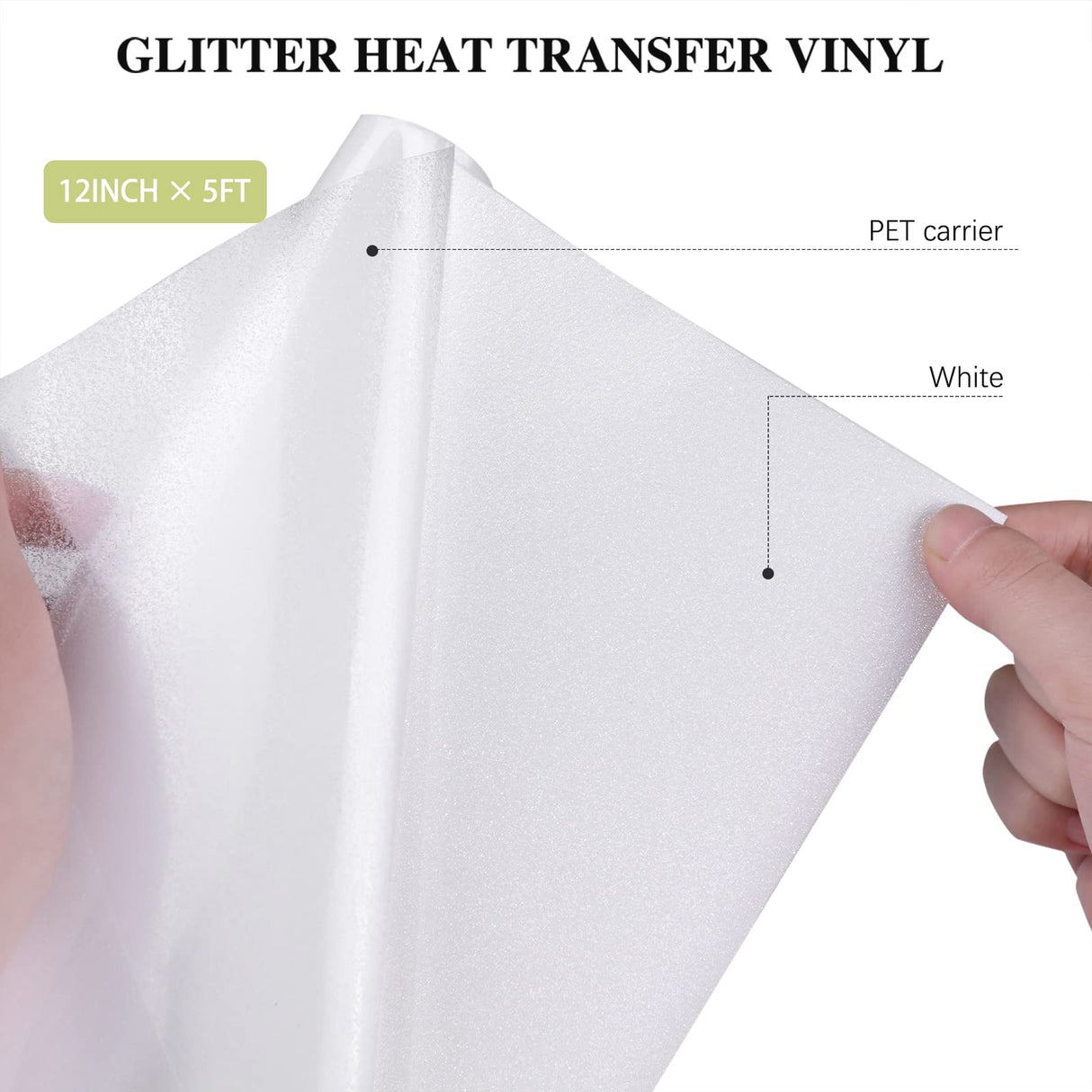HTVRONT White Glitter HTV Vinyl Roll-12 x 5 FT White Glitter Heat Transfer Vinyl Bundle, White Glitter Iron on Vinyl for All Cutter Machine HTVRONT