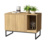 Cat Litter Box Enclosure, Fluted Hidden Litter Box Furniture with Scratch Pad and Metal Legs, Modern Enclosed Cat Cabinet, 31.5 x 17.7 x 21.7 Inches Indoor Pet House for Living Room, Washroom, Natural FiveWillowise