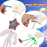 89 Pcs Make Your Own Wooden Princess Wand DIY Fairy Wands Kit Include 30 Pcs 3D Wooden Star Wands 7 Gem Stickers 40 Ribbons 12 Painting Props for Painting Crafts Birthday Party Supplies Gifts Plukeen