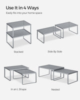 SONGMICS Spice Racks, Set of 2 Metal Cabinet Shelf Organizers, Countertop Organizers, Shelf Risers, Stackable, Expandable, Silver UKCS01SV SONGMICS