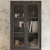 FAMAPY Display Cabinet with 2 Glass Doors, Display Case with Shelves & Drawer for Curio Trophy, Farmhouse Storage Cabinet for Living Room Home Office, Black, 15.7”D x 31.5”W x 79.9”H FAMAPY