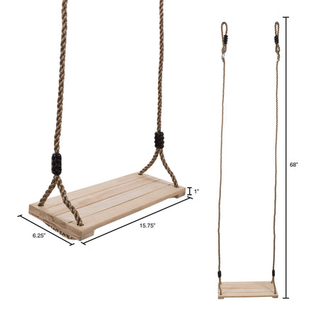 Hey! Play! Wooden Swing, Outdoor Flat Bench Seat with Adjustable Nylon Hanging Rope for Kids Playset Frame or Tree, Backyard Swinging Toy, Brown, 80-SA-062 Hey! Play!