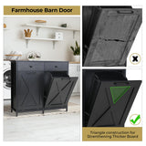 Arlopu Double Tilt Out Trash Cabinet, 20 Gallon Pet Proof Kitchen Pull Out Recycle Cabinet, Freestanding Wooden Laundry Sorter Cabinet, W/Drawer, Barn Door, for Home, Living Room, (Black) Arlopu