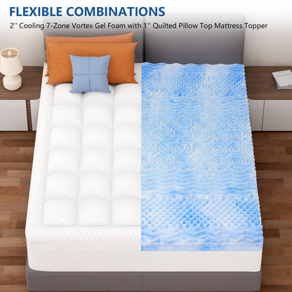 KAYFIA Dual Layer 3 Inch Memory Foam Mattress Topper Full,2 Inch Gel Memory Foam Plus 1 Inch Down Alternative Pillow Top Mattress Topper,with 8-21 Inch Deep Pocket,Support for Back (White, Full)